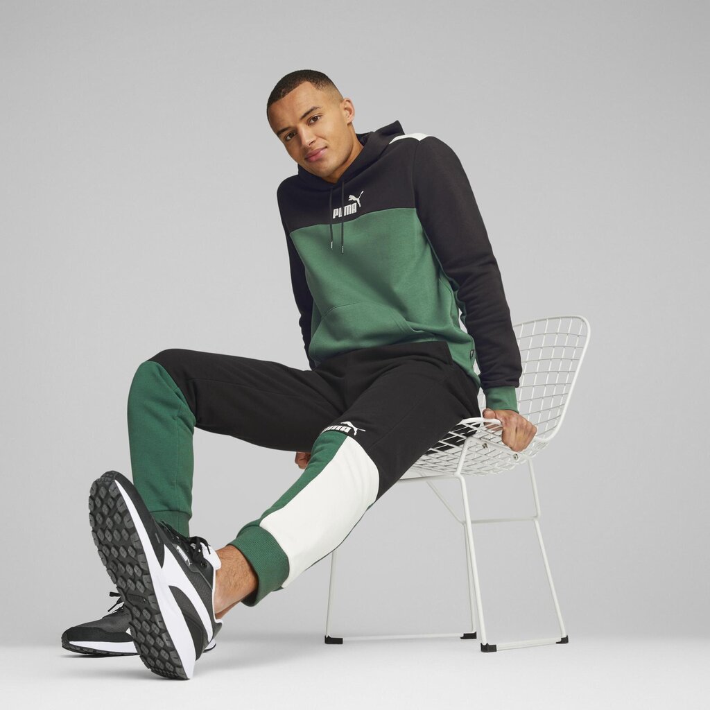 Puma Bikses Ess+ Block Sweatpants Black White Green 848007 37 цена и информация | Sporta apģērbs vīriešiem | 220.lv