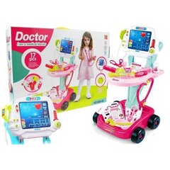 Rotaļu daktera ratiņu komplekts LeanToys, 17 piederumi, rozā cena un informācija | Rotaļlietas meitenēm | 220.lv