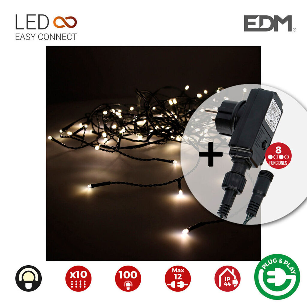 LED aizkaru gaismas EDM Easy-Connect Programmējams Silts balts (2 x 1 m) цена и информация | Ziemassvētku lampiņas, LED virtenes | 220.lv
