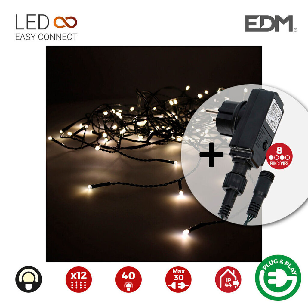 LED aizkaru gaismas EDM Icicle Easy-Connect 100W Silts balts (200 x 50 cm) cena un informācija | Ziemassvētku lampiņas, LED virtenes | 220.lv