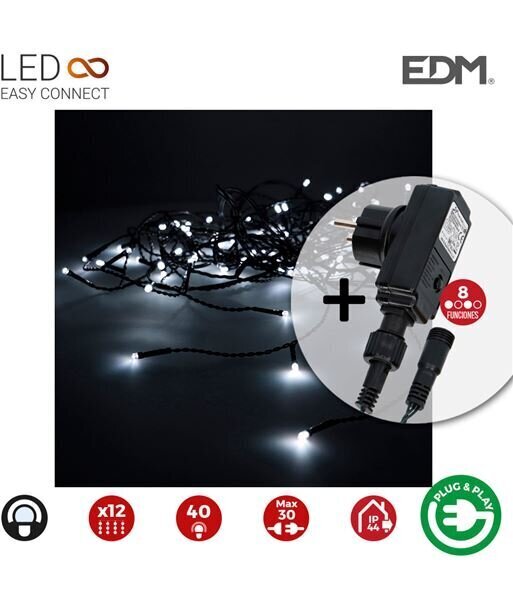 LED aizkaru gaismas EDM Icicle Easy-Connect Balts 100W (200 x 50 cm) цена и информация | Ziemassvētku lampiņas, LED virtenes | 220.lv