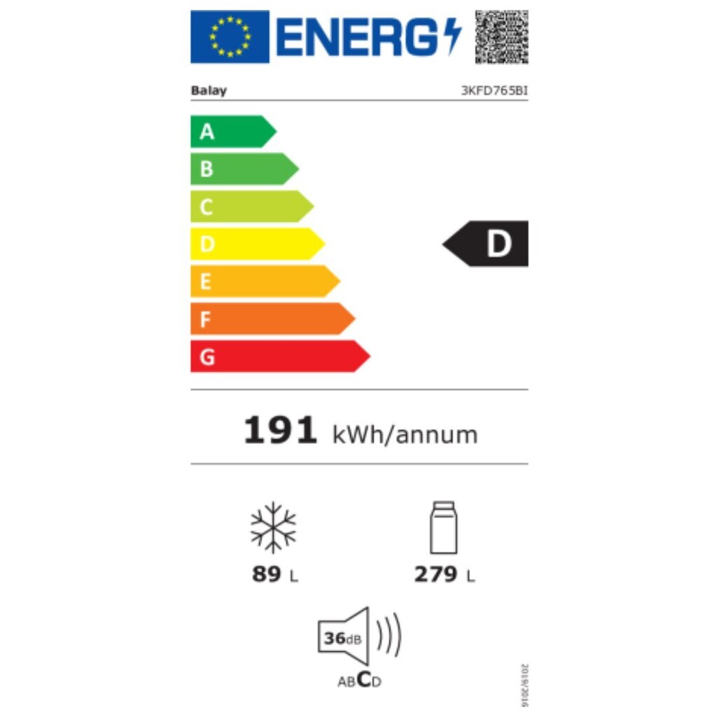 Kombinēts ledusskapis Balay 3KFD765BI Balts (203 x 60 cm) cena un informācija | Ledusskapji | 220.lv