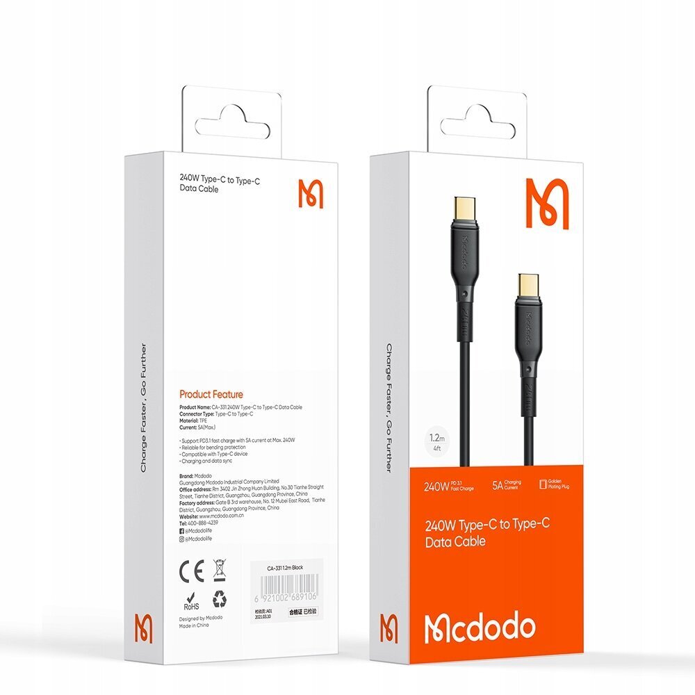 USB-C kabelis, īpaši ātrs PD 3.1 240W, 2M, McDodo цена и информация | Savienotājkabeļi | 220.lv