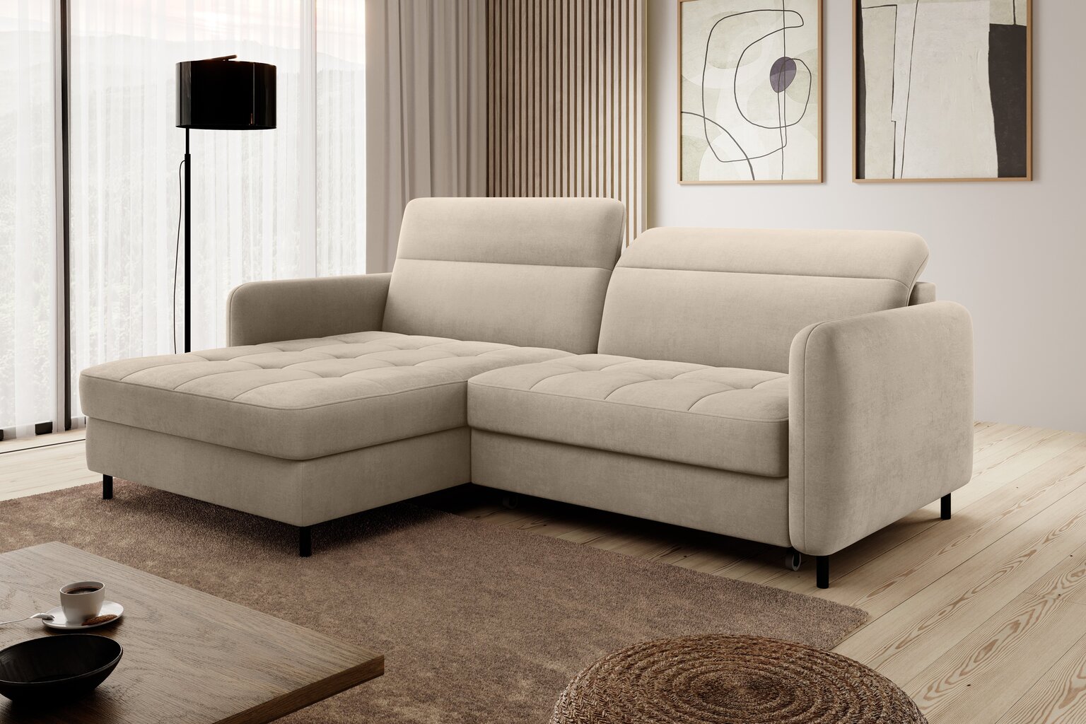 Stūra dīvāns NORE Gomsi Touch 18, smilškrāsas cena un informācija | Stūra dīvāni | 220.lv