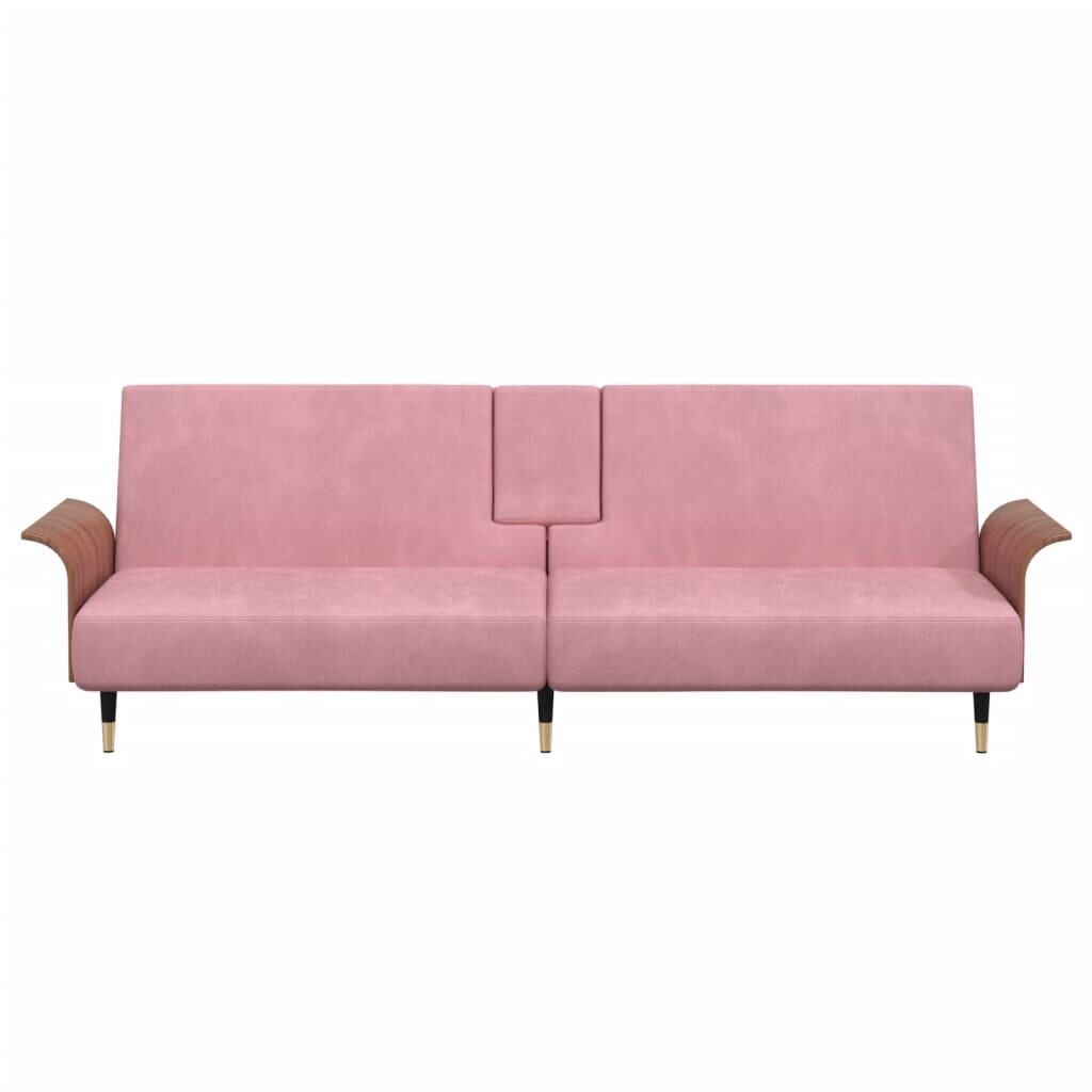 vidaXL dīvāngulta ar glāžu turētājiem, rozā samts cena un informācija | Dīvāni | 220.lv