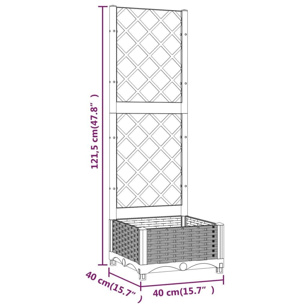 vidaXL dārza puķu kaste ar špaleru, gaiši pelēka, 40x40x121,5 cm, PP cena un informācija | Balkona kastes | 220.lv