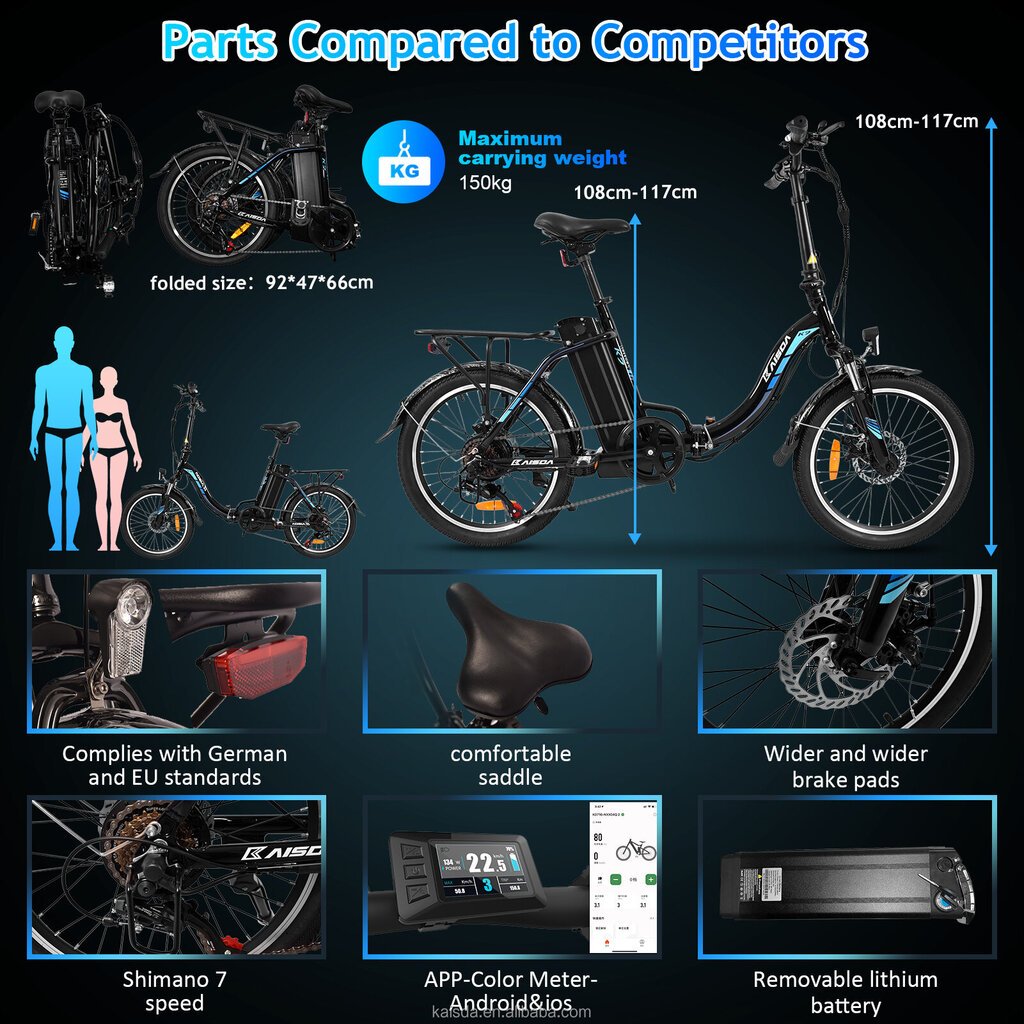 Elektrisks velosipēds Kaisda K7, 20", melni cena un informācija | Elektrovelosipēdi | 220.lv