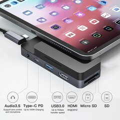 USB-C centrmezgls/adapteris iPad BYEASY UC-253, pelēks цена и информация | Адаптеры и USB разветвители | 220.lv
