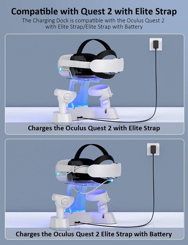 NexiGo S20 uzlādes stacija priekš Meta/Oculus Quest 2, ķiveres lādētājs, kontrolieri + 2 uzlādējamas baterijas, balts cena un informācija | Gaming aksesuāri | 220.lv