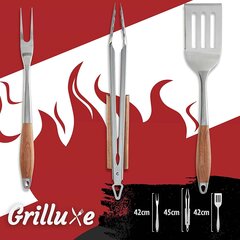 Grilluxe® bārbekjū galda piederumu komplekts, gaļas dakša + lāpstiņa + knaibles, 3 gab. cena un informācija | Grila, barbekjū piederumi un aksesuāri | 220.lv