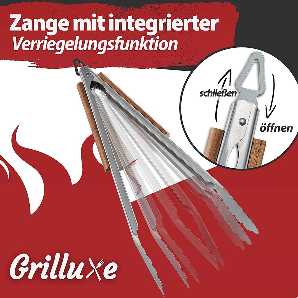 Grilluxe® bārbekjū galda piederumu komplekts, gaļas dakša + lāpstiņa + knaibles, 3 gab. cena un informācija | Grila, barbekjū piederumi un aksesuāri | 220.lv