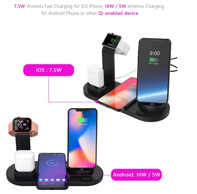 6 vienā bezvadu lādētājs iPhone + Apple Watch + Airpods + citiem tālruņiem (MELNS) цена и информация | Lādētāji un adapteri | 220.lv