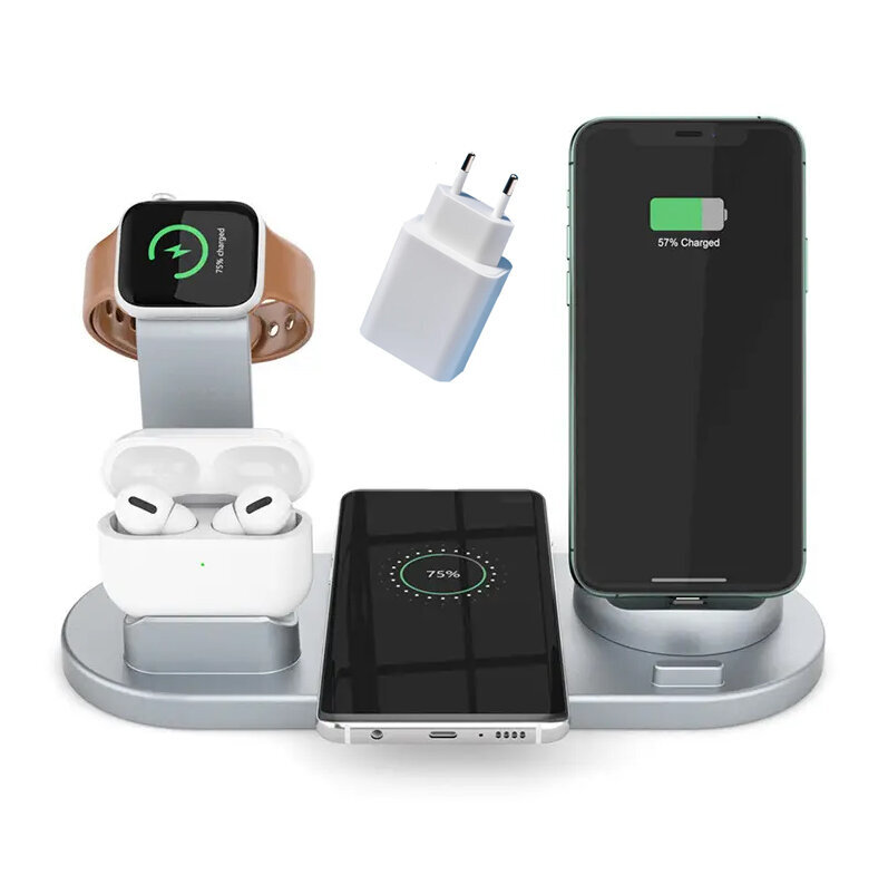 6 vienā bezvadu lādētājs iPhone + Apple Watch + Airpods + citiem tālruņiem (BALTS) cena un informācija | Lādētāji un adapteri | 220.lv