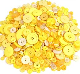 Dažādu izmēru dzeltenas krāsas pogu komplekts 100 g cena un informācija | Šūšanas piederumi | 220.lv