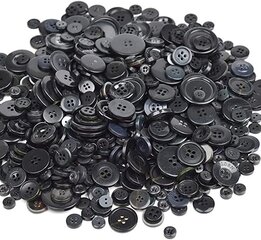Dažādu izmēru melnas krāsas pogu komplekts 100 g cena un informācija | Šūšanas piederumi | 220.lv
