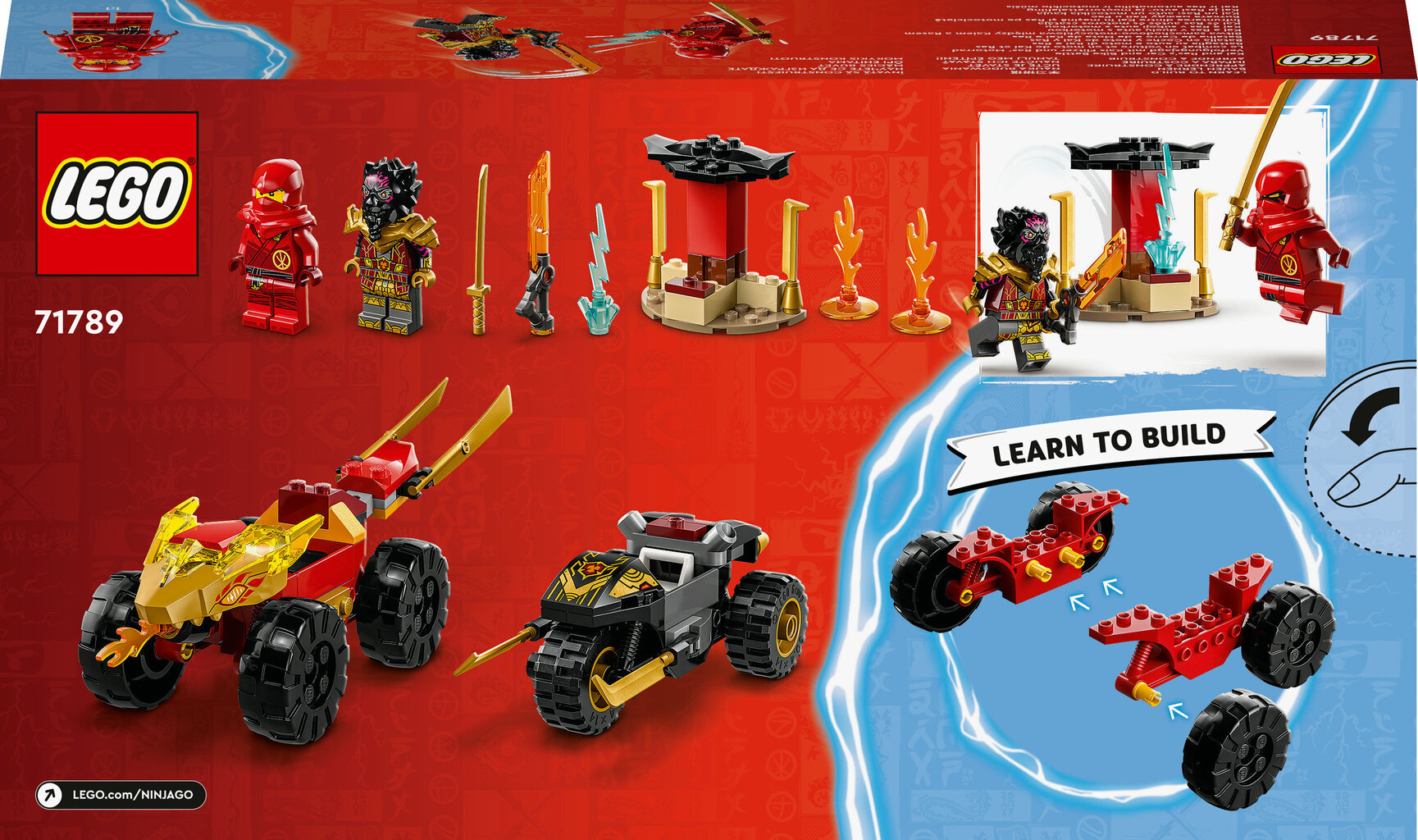 71789 LEGO® NINJAGO Kai un Ras: auto un motocikla kauja cena un informācija | Konstruktori | 220.lv