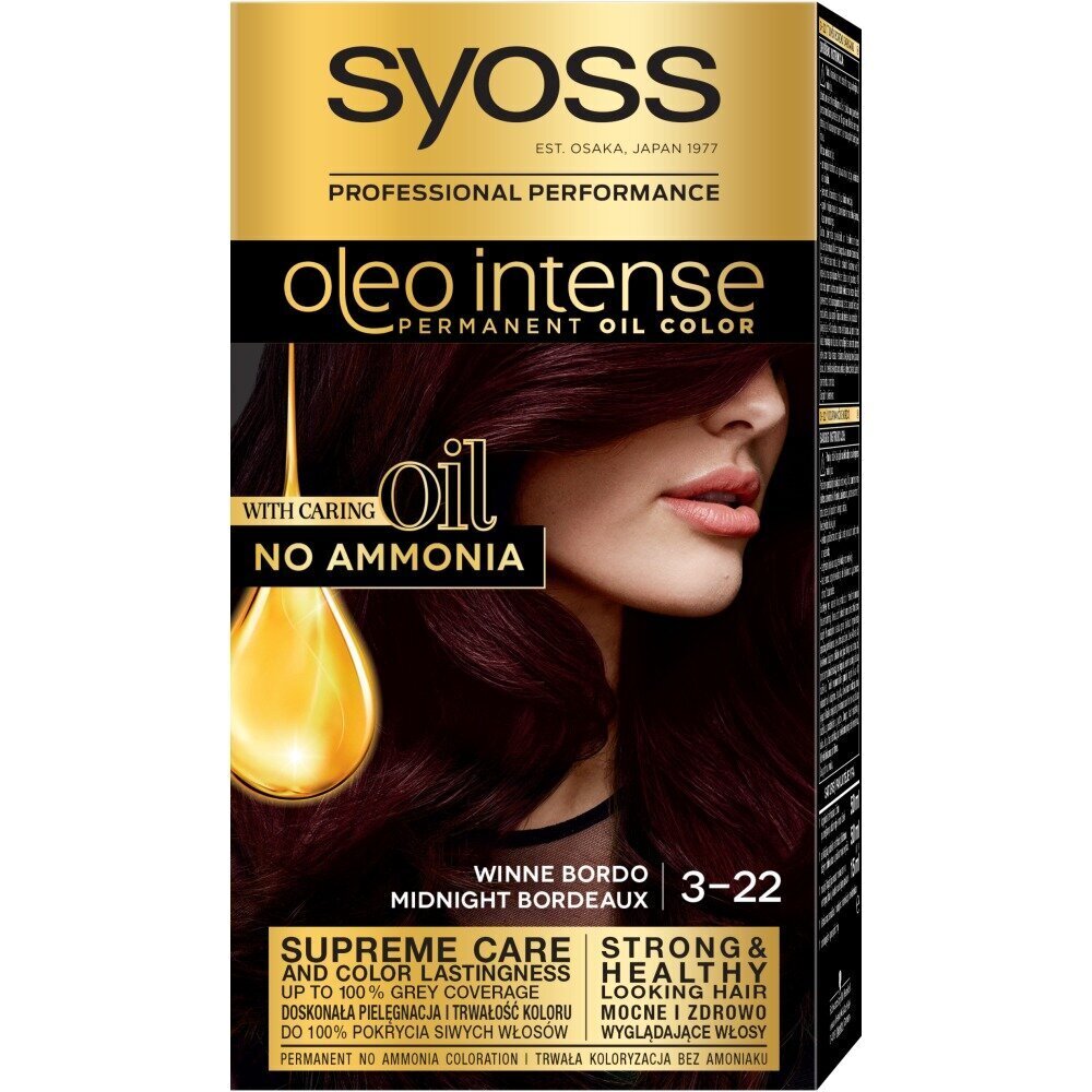 Ilgnoturīga matu krāsa ar eļļām Syoss Oleo Intense 3-22 cena un informācija | Matu krāsas | 220.lv