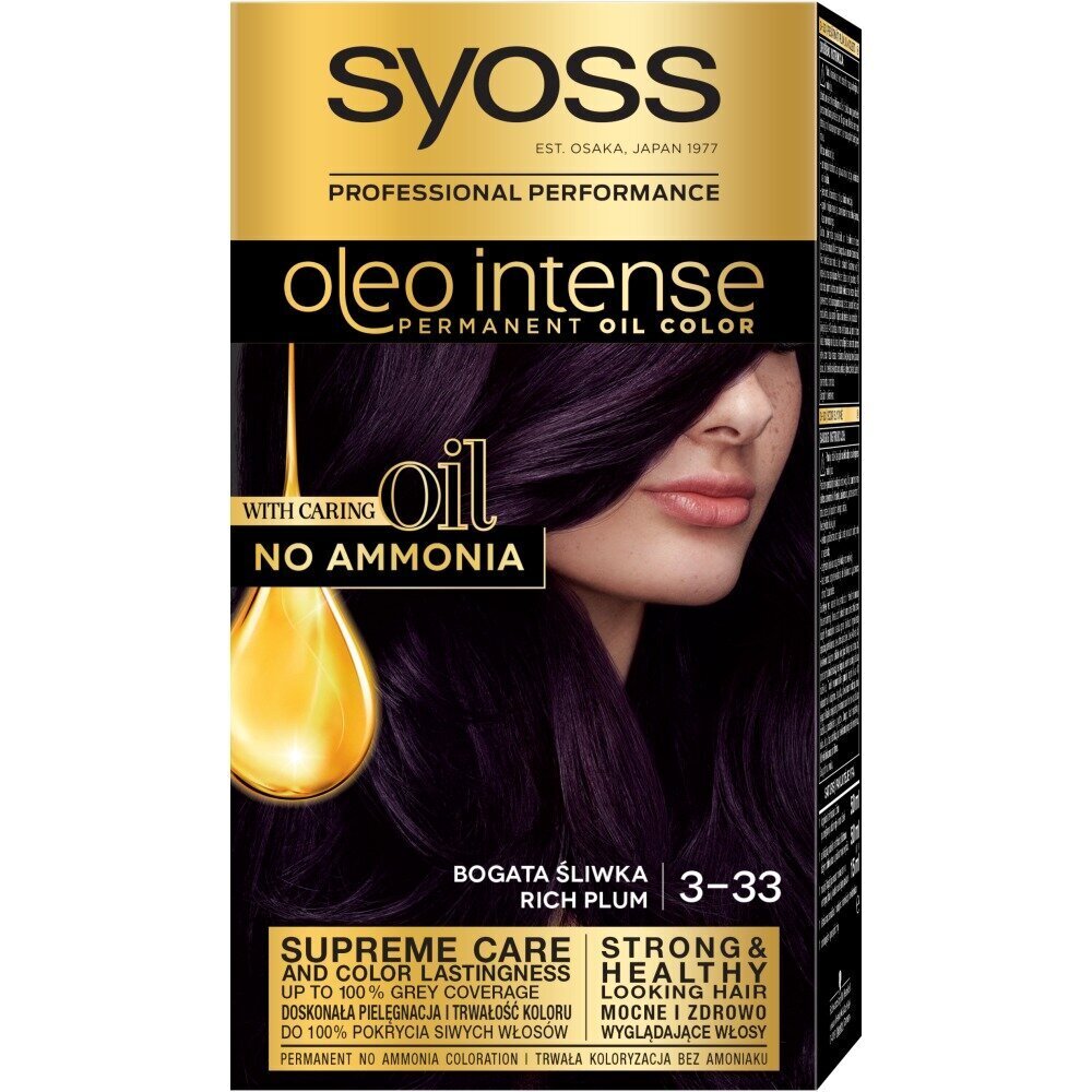Ilgnoturīga matu krāsa ar eļļām Syoss Oleo Intense 3-33 cena un informācija | Matu krāsas | 220.lv