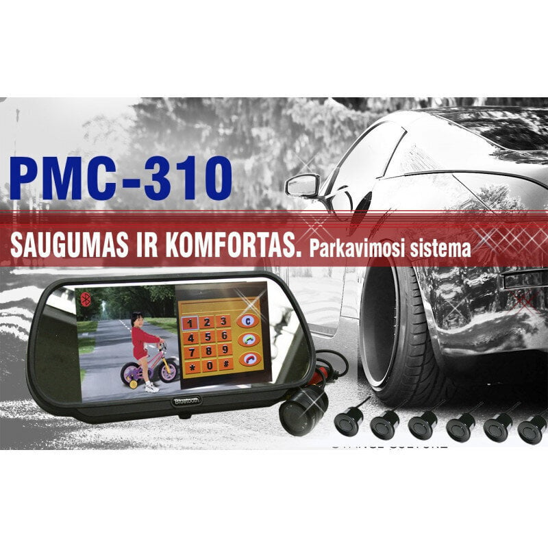 PMC-310 Parkošanās sistēma spogulī ar Bluetooth, kamera цена и информация | Parkošanas sistēmas | 220.lv