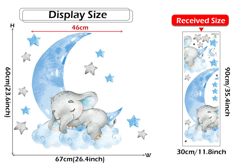 Bērnu sienas uzlīmes interjeram - Sleeping elephant цена и информация | Dekoratīvās uzlīmes | 220.lv