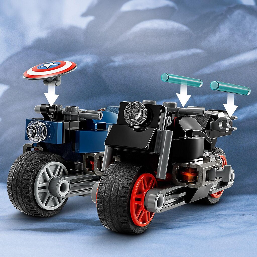 76260 LEGO® Marvel Melnās atraitnes un Kapteiņa Amerikas motocikli cena un informācija | Konstruktori | 220.lv