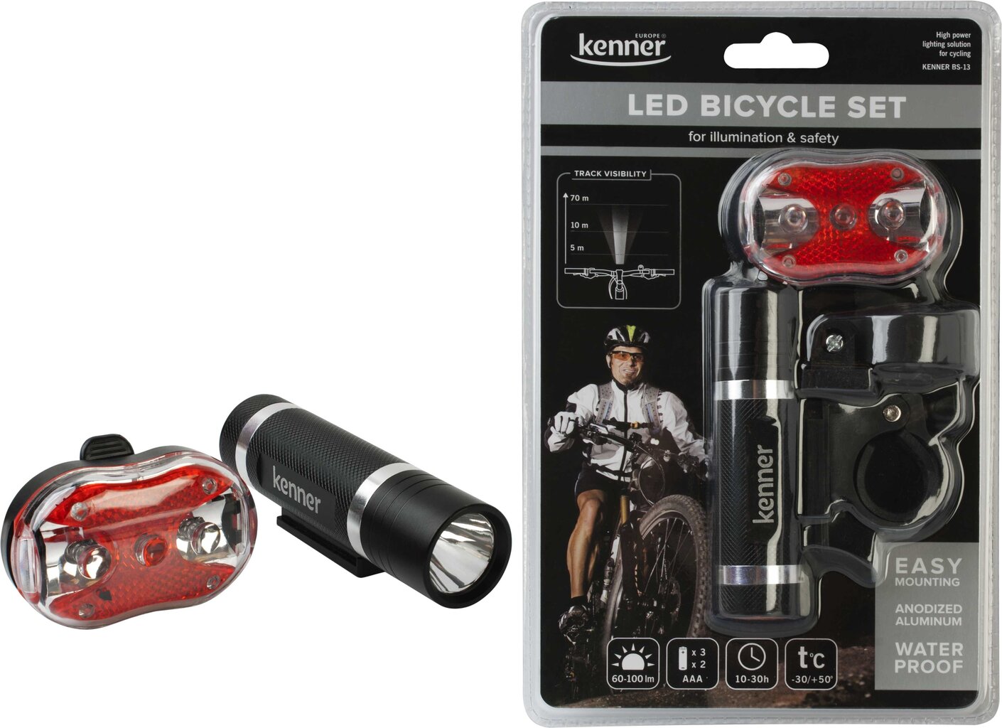 Kenner KBS13 velosipēda gaismas komplekts HI-LED metāla cena un informācija | Velo lukturi un atstarotāji | 220.lv