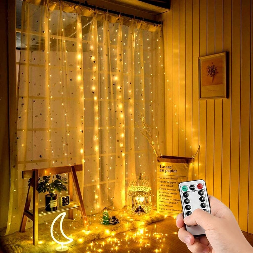 USB vītņu aizkars ar 300 LED (3x3m) un 8 režīmiem ar tālvadības pulti цена и информация | Ziemassvētku dekorācijas | 220.lv