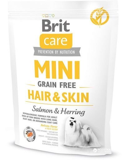 Brit Care sausā barība Mini Hair & Skin, 400 g цена и информация | Sausā barība suņiem | 220.lv