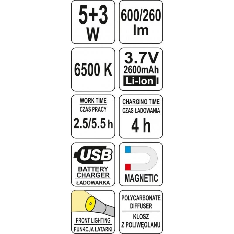 YATO COB LED DARBNĪCAS LAMPA 5W + 3W цена и информация | Lukturi | 220.lv