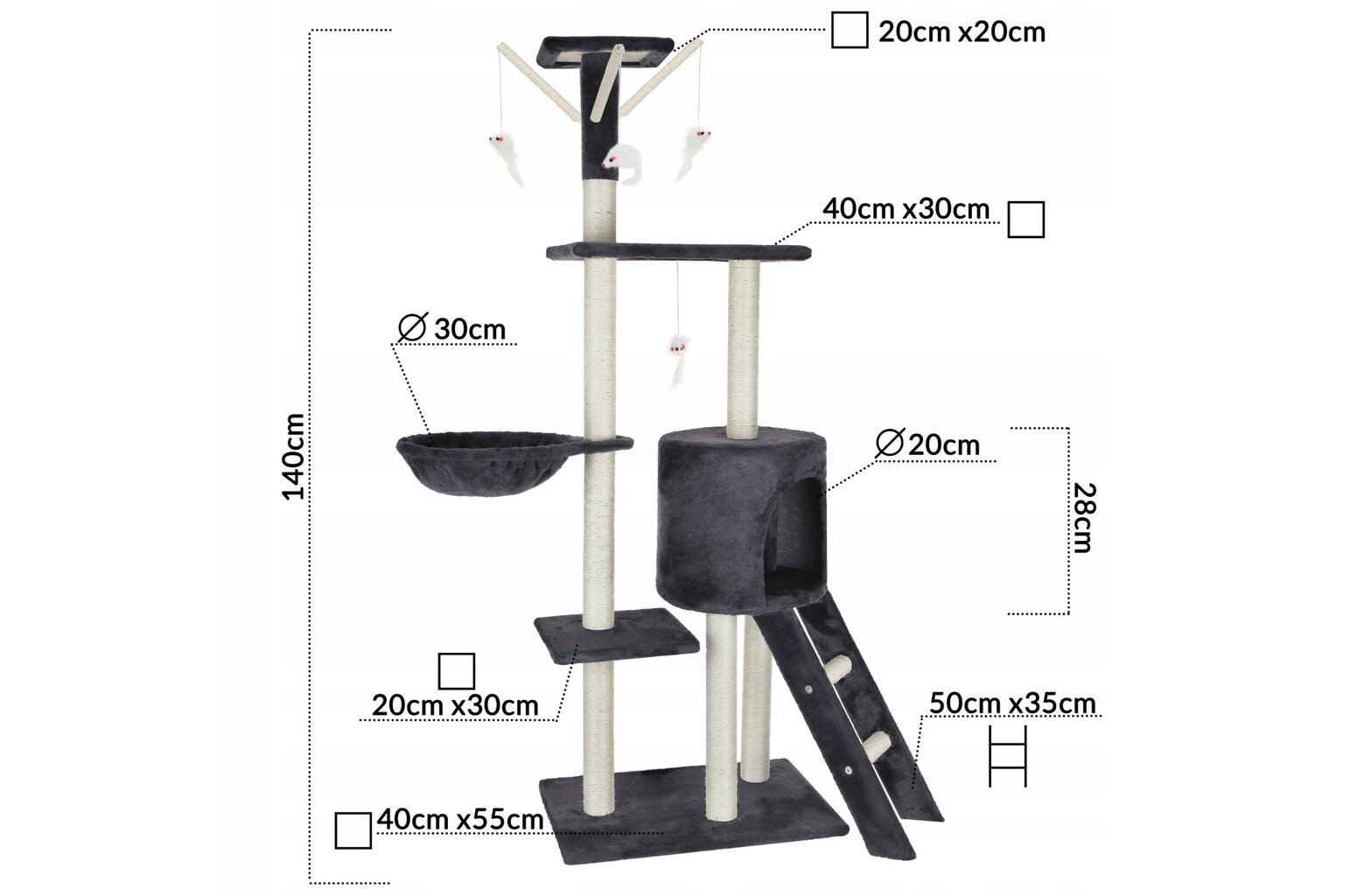 Kaķu skrāpis ar māju cena un informācija | Kaķu mājas, nagu asināmie | 220.lv