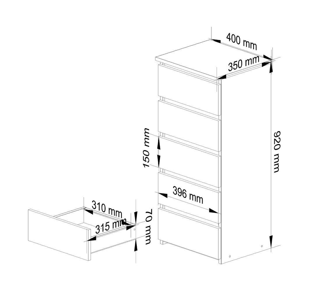 Kumode Akord CL5, balta цена и информация | Kumodes | 220.lv