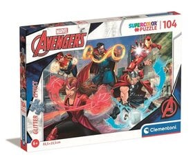 Glitter Puzzle 104 elementi Avengers cena un informācija | Puzles, 3D puzles | 220.lv