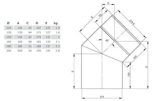 Dūmvadu līkums D150/45 cena un informācija | Kamīnu un krāšņu aksesuāri | 220.lv