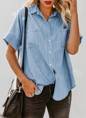 Женская хлопковая рубашка, голубая цена и информация | Женские блузки, рубашки | 220.lv