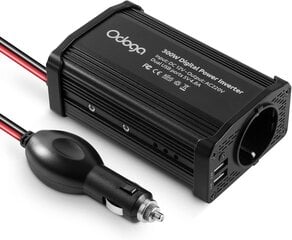 Odoga auto invertors, sprieguma pārveidotājs, 300W, 12-110V, 4.8A USB, melns cena un informācija | Sprieguma pārveidotāji | 220.lv