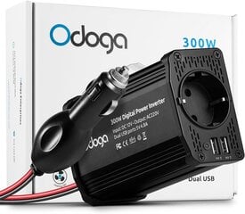 Odoga auto invertors, sprieguma pārveidotājs, 300W, 12-110V, 4.8A USB, melns cena un informācija | Sprieguma pārveidotāji | 220.lv