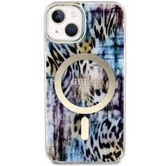 Vāciņš Guess GUHMP14SHLEOPWB iPhone 14 6.1" zils cietais vāciņš Leopard MagSafe cena un informācija | Telefonu vāciņi, maciņi | 220.lv