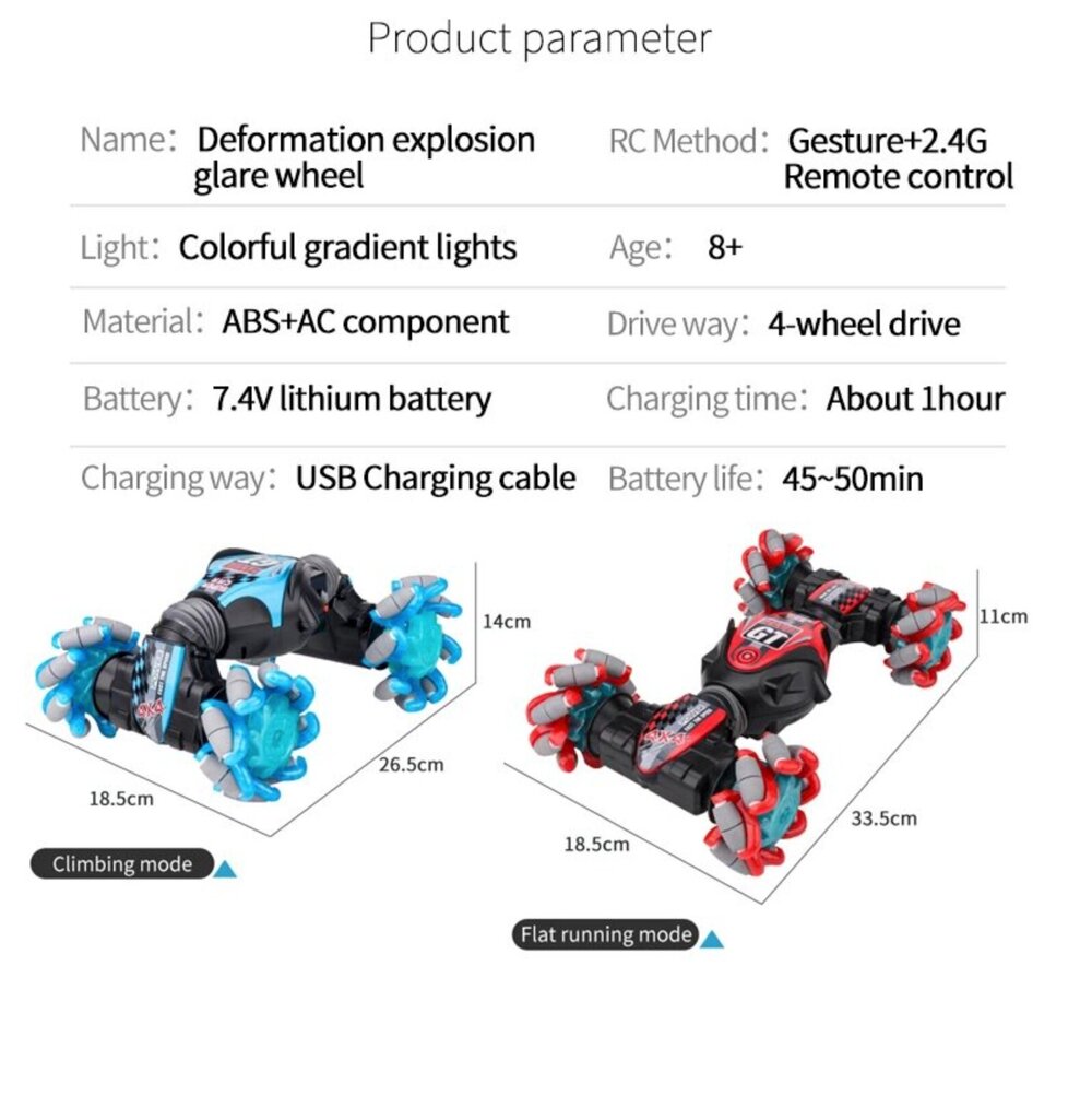Kaskadēra auto visurgājējs ar radiovadību un roku žestu vadību Twisted Stunt Car cena un informācija | Rotaļlietas zēniem | 220.lv