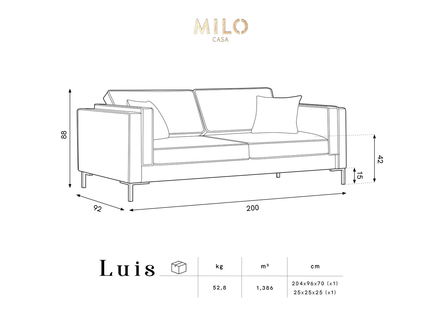 Trīsvietīgs dīvāns Luis 3, smilškrāsas/melns цена и информация | Dīvāni | 220.lv