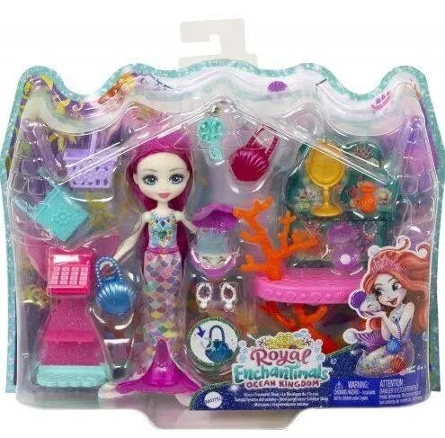 Mattel Enchantimals Royals: Okeāna valstība - okeāna dārgumu veikals (Milagra Nāras ķemmīšgliemene) Nāru komplekts (HCF71) cena un informācija | Rotaļlietas meitenēm | 220.lv