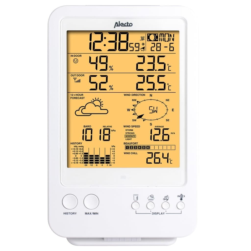 Alecto bezvadu meteoroloģiskā stacija, WS-4800, balta cena un informācija | Meteostacijas, āra termometri | 220.lv