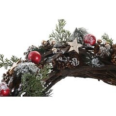 Ziemassvētku vainags DKD Home Decor Dabisks Sarkans Ananāsi Zaļš Rotangpalma Sniegputenis (41 x 41 x 13 cm) cena un informācija | Ziemassvētku dekorācijas | 220.lv