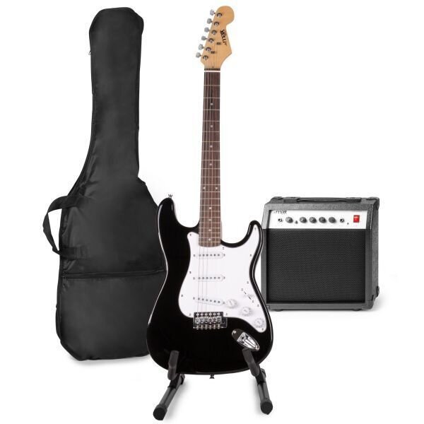 MAX GigKit elektriskās ģitāras komplekts ar ģitāras statīvu - Melns cena un informācija | Ģitāras | 220.lv