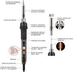 Set, Preciva 60 Вт паяльный железо с регулируемым температурой 220-480 ° C, 5 кусочков пайки, рулевой насос, подставка для железа без свинца, паяль цена и информация | Механические инструменты | 220.lv