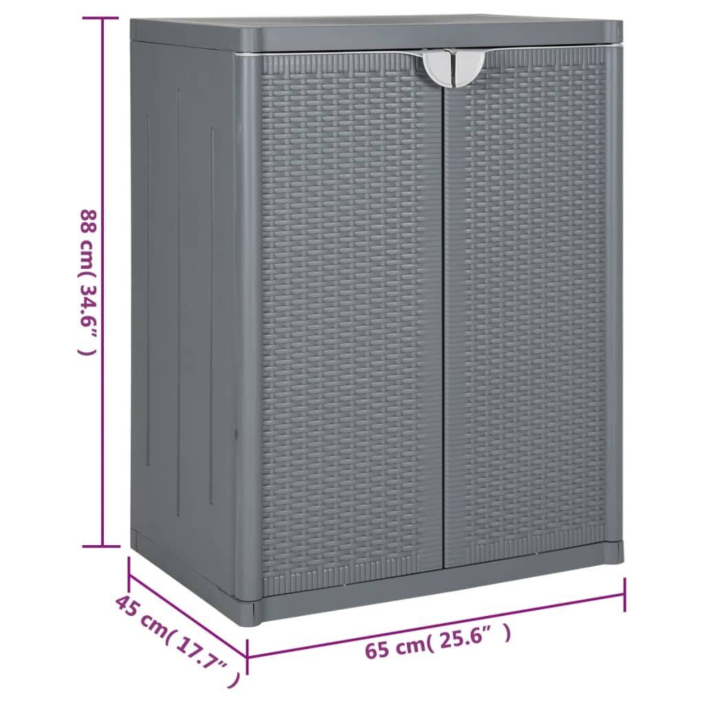 vidaXL dārza uzglabāšanas skapītis, 65x45x88 cm, pelēka PP rotangpalma cena un informācija | Skapīši viesistabai | 220.lv