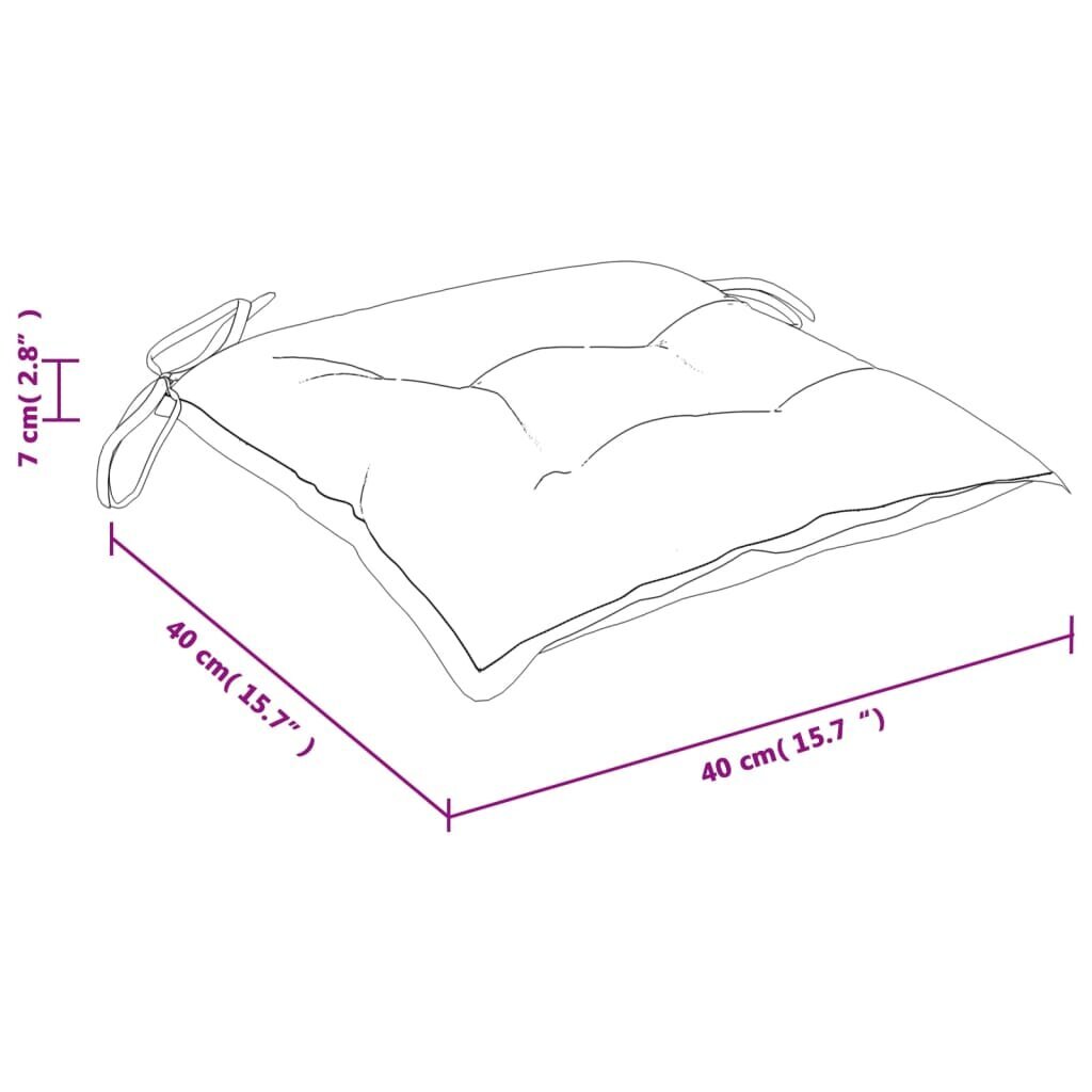 vidaXL dārza krēslu matrači, 2 gab., 40x40x7 cm, audums, lapu apdruka cena un informācija | Krēslu paliktņi | 220.lv