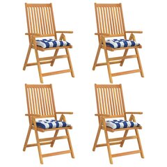 vidaXL spilveni, 4 gab., zilas un baltas svītras, 40x40x7 cm, audums cena un informācija | Krēslu paliktņi | 220.lv