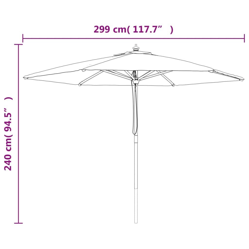 vidaXL dārza saulessargs ar koka kātu, pelēkbrūns, 299x240 cm cena un informācija | Saulessargi, markīzes un statīvi | 220.lv