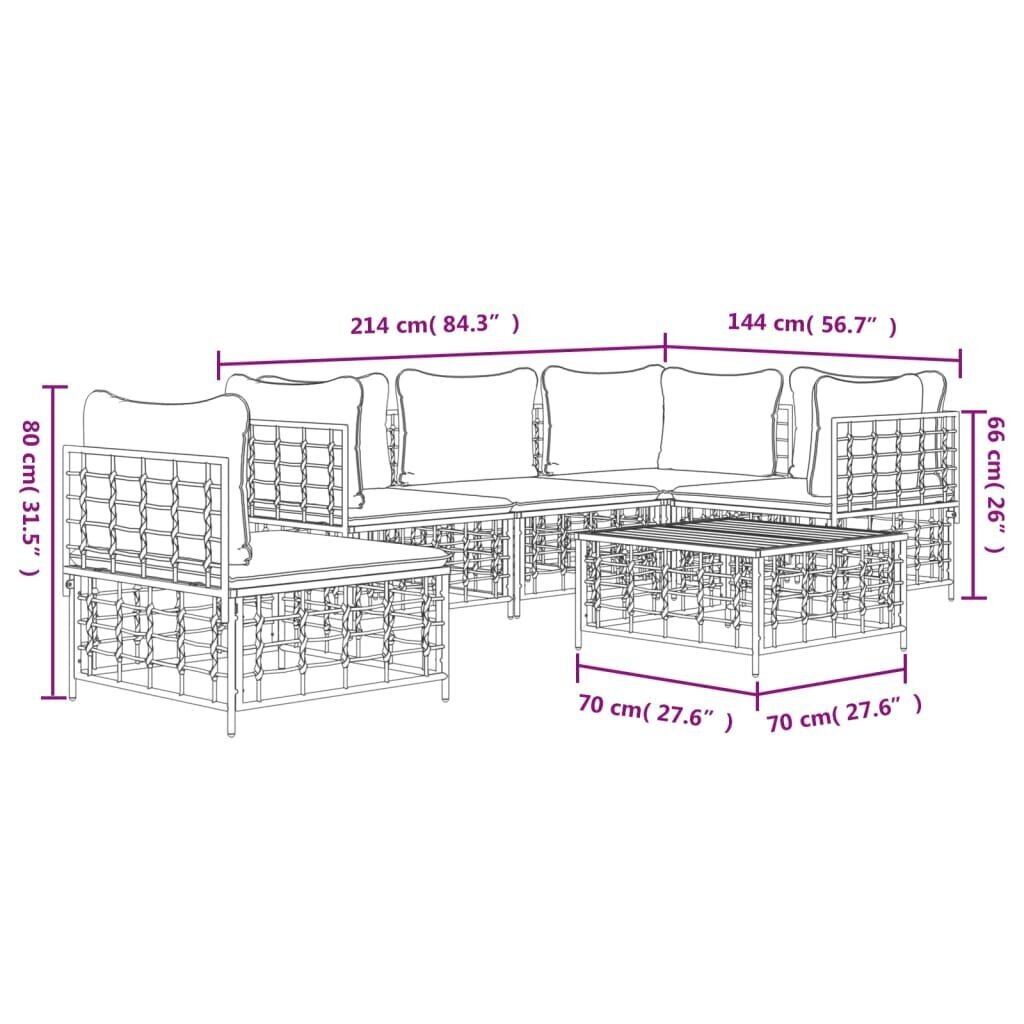 vidaXL 6-daļīgs dārza mēbeļu komplekts ar matračiem, PE rotangpalma cena un informācija | Dārza mēbeļu komplekti | 220.lv