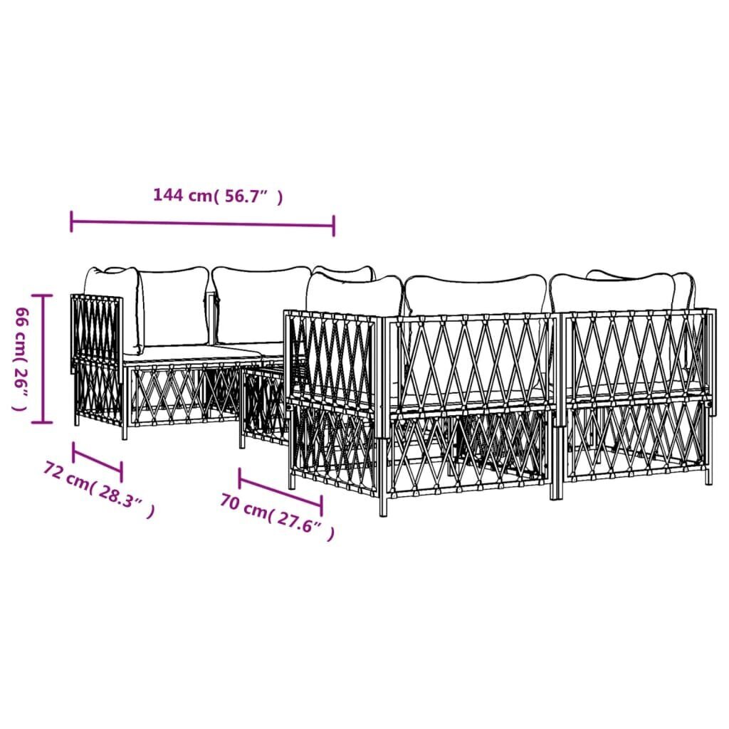 vidaXL 5-daļīgs dārza atpūtas mēbeļu komplekts ar matračiem, tērauds cena un informācija | Dārza mēbeļu komplekti | 220.lv